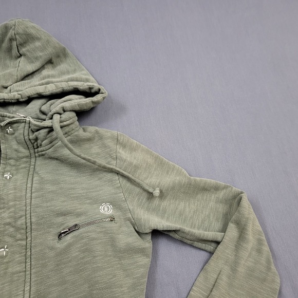 Element Womens Olive Green Slub Knit Utility Cargo Hoodie Jacket Snap Front S - Picture 9 of 16